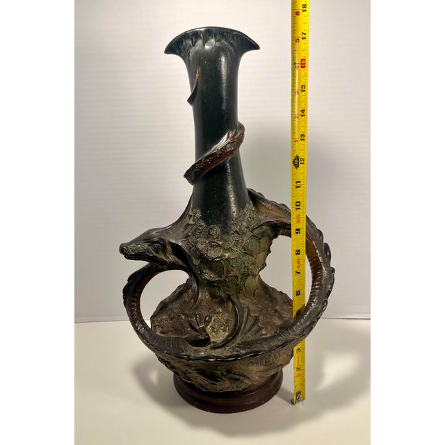Rare 1908 Art Nouveau Bohemian Dragon Vase by August Otto for Johann Maresch 17 3/4" For Sale - Image 11 of 11
