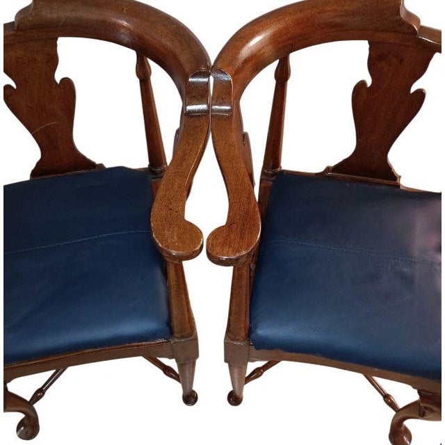 1950s Queen Anne Corner Chairs With Leather Upholstery by Hickory Chairs For Sale - Image 9 of 9