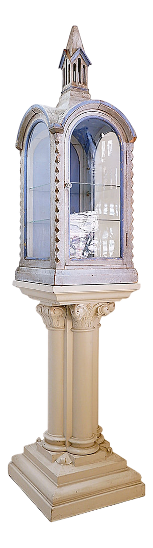 Neo-Gothic Style Chapel-Cabinet on Carved and Lacquered Wooden Column, Set of 2