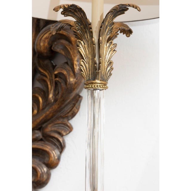Neoclassical Mid 20th Century Tall Crystal & Brass Lamps With Brown Shades - a Pair For Sale - Image 3 of 8