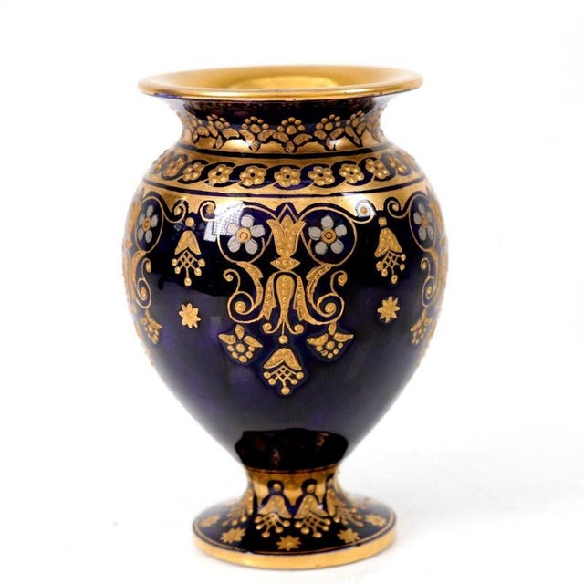 19th Century Antique Coalport Jewelled Cobalt Blue Porcelain Baluster Vase, 1880 For Sale - Image 5 of 14
