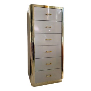Vintage Ello Style White and Gold Drawer Cabinet, 1980s For Sale