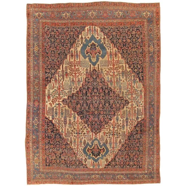 Antique Bidjar Ivory/L.Blue Area Rug - 9'8" X 12'9" For Sale