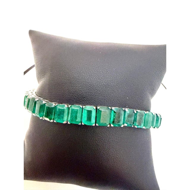 40 Ct Natural Emerald Cut Emerald Cocktail Tennis Bracelet 14 Kt White Gold 7.5" For Sale - Image 11 of 16
