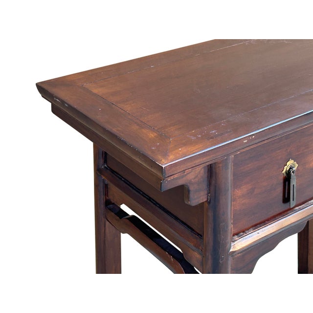 1960s Vintage Brown Ancient Hardware 2 Drawers Console Altar Table For Sale - Image 5 of 9