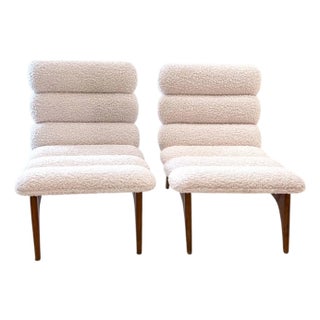 Mid 20th Century Mid-Century Italian Pair of Ash Chairs With Boucle For Sale