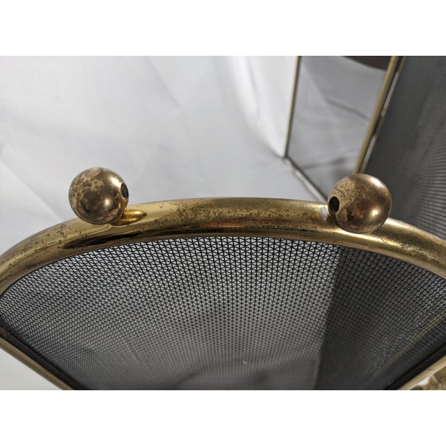 Vintage Brass Fireplace Ensemble With Folding Screen, Andirons & Fire Tools For Sale - Image 12 of 18