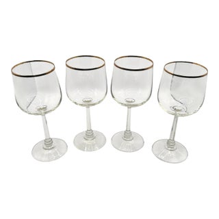 Vintage Clear Wine Glasses With Gold Rims - A Set of Four For Sale