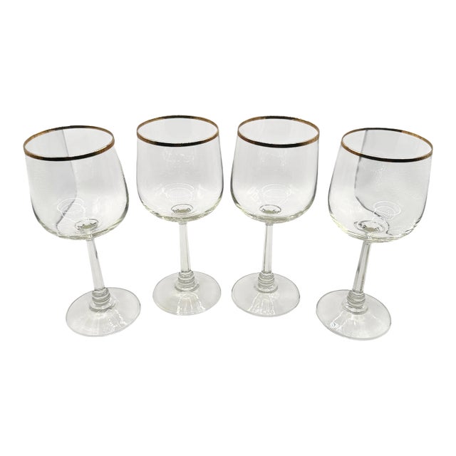 Vintage Clear Wine Glasses With Gold Rims - A Set of Four For Sale