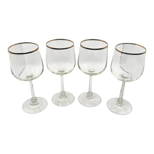 Vintage Clear Wine Glasses With Gold Rims - A Set of Four