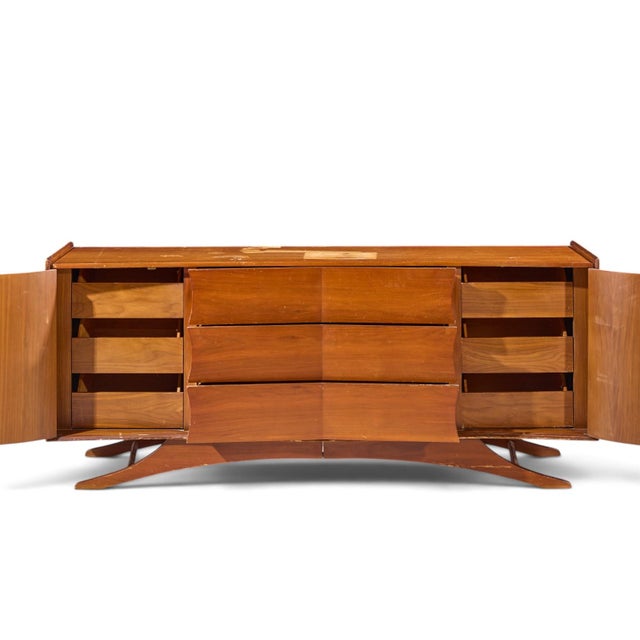 Brown Vladimir Kagan Style Mid Century Walnut Lowboy Dresser For Sale - Image 8 of 9