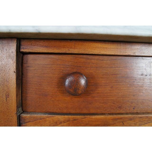 Antique American Victorian Oak & Marble Washstand Bedside Table Vanity Cabinet For Sale - Image 11 of 13