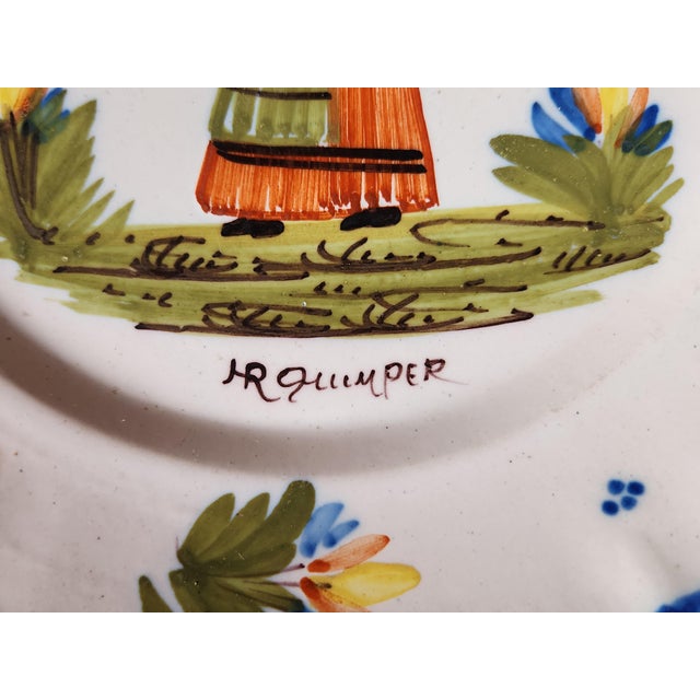 Antique French Decorative Folk Art Plates from HR Quimper, 1800s, Set of 2 For Sale - Image 11 of 15