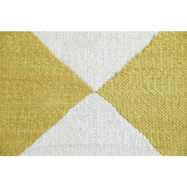 Berber Tribes of Morocco Mustard Yellow and White Diamond Checker Zanafi Flatweave Moroccan Wool Rug (Made-To-Order) 4x6' For Sale - Image 4 of 5