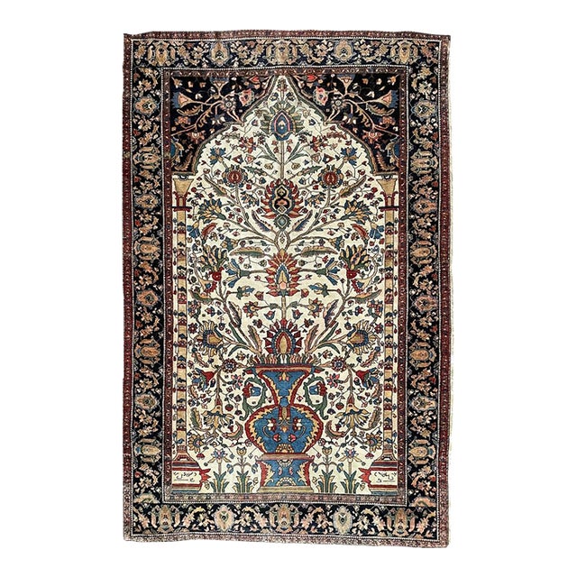 Antique Blooming Tree of Life Masterpiece Persian Ferahan Rug 4.1 x 6.4 For Sale