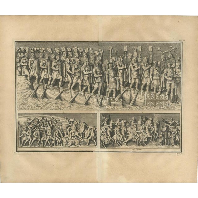 Bernard de Montfaucon, Roman Army Crossing a Bridge of Boats, Trajan's Column, 1722, Engraving For Sale - Image 3 of 8