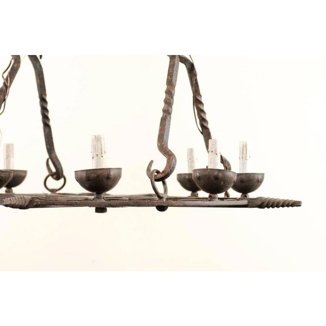 Metal Mid 20th Century French Eight-Light Chandelier For Sale - Image 7 of 11