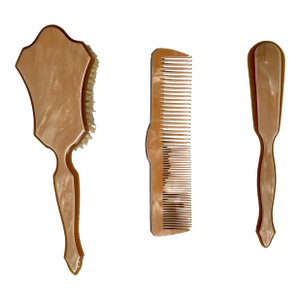 Vintage Pearlized Bakelite Vanity Brush, Comb, and Shoehorn Boudoir Set - 3 Piece Set