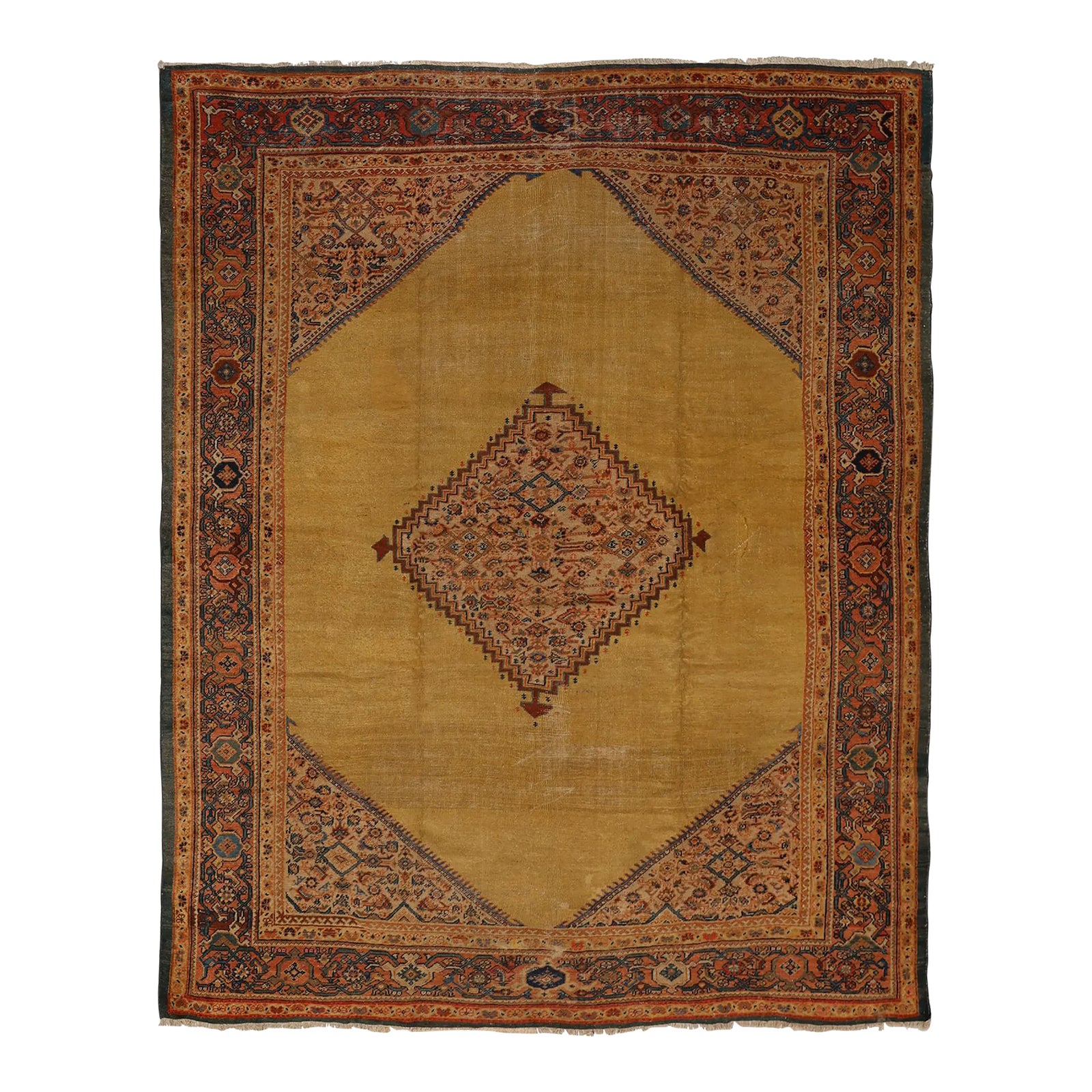 10'x12' Antique Persian Sultanabad Rug | Gold Blue Medallion | Luxury ...