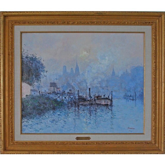 1970s 1970s "La Seine a Eauplet" Impressionist Style Oil Painting by Jean Pierre DuBord, Framed For Sale - Image 5 of 5
