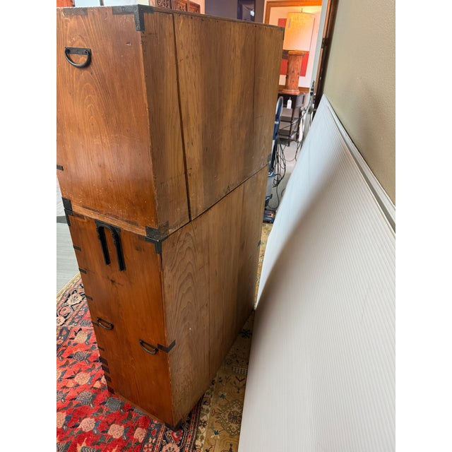 Japanese Tansu Chest of Drawers, Two Piece For Sale - Image 11 of 12