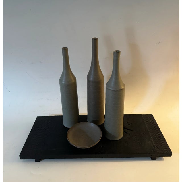 Three Contemporary Stoneware Bottles on Plinth by Jono Smart For Sale - Image 4 of 4