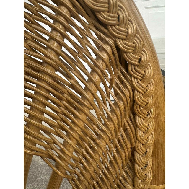 Vintage Wicker & Rattan Dining Set With Glass Top Table and 6 Upholstered Cane Chairs For Sale - Image 12 of 13