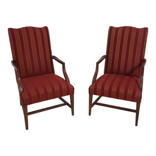 Pair Ethan Allen Striped Upholstered Lolling Chairs For Sale