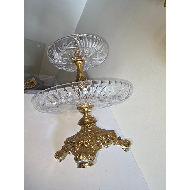 1980s Tiered Crystal Tazza With Gilt Metal Stand For Sale - Image 5 of 10