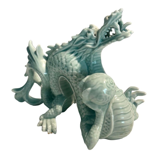 MCM Porcelain Celadon Andrea by Sadek Dragon Figurine For Sale