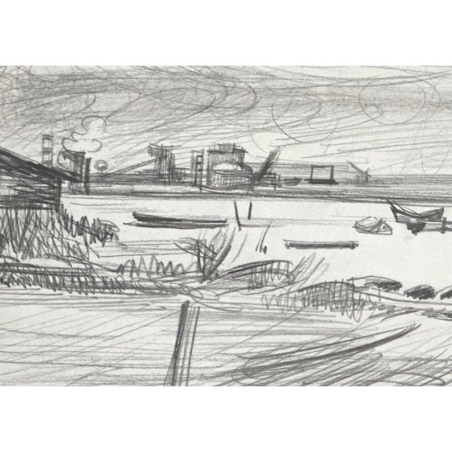 Vintage mid-century landscape drawing from France. Beautiful expressionistic strokes. Comes with acid free mat and...