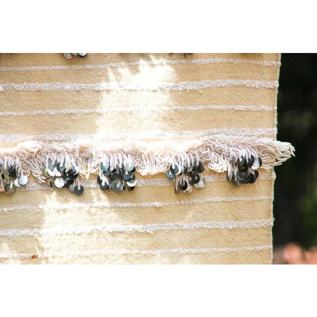 Cream Vintage Tribal Moroccan Handcrafted Wedding Sequined Blanket Throw For Sale - Image 8 of 13