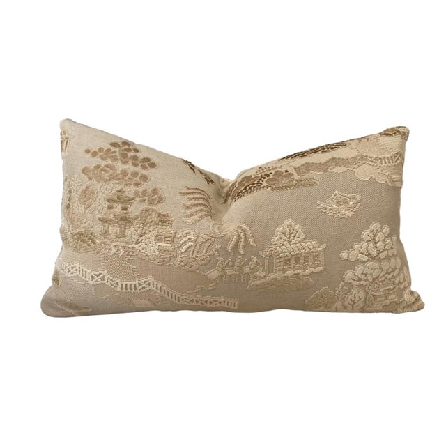Add a little chinoiserie to your decor! A timeless pagoda motif on substantial upholstery weight viscose/linen fabric. A...