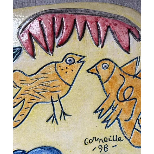 Modern Glazed Ceramic Plate with Woman & Birds by Corneille, 1998 For Sale - Image 3 of 9