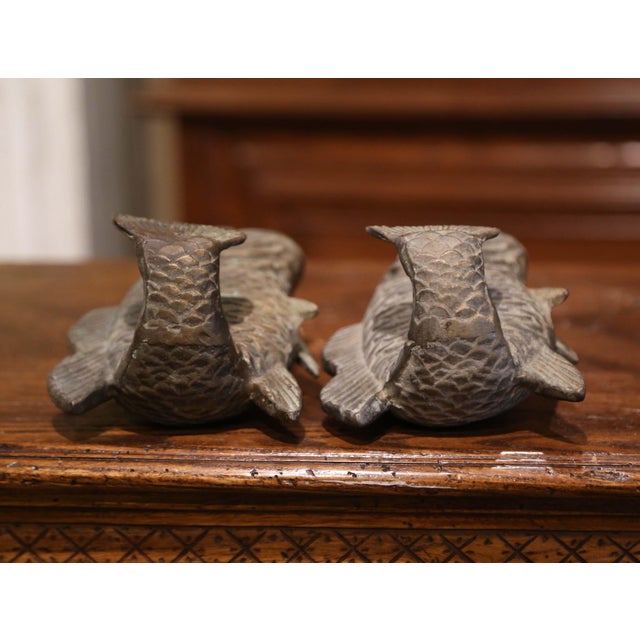 Pair of 19th Century French Carved Verdigris Patinated Bronze Fish-Form Vases For Sale - Image 9 of 10