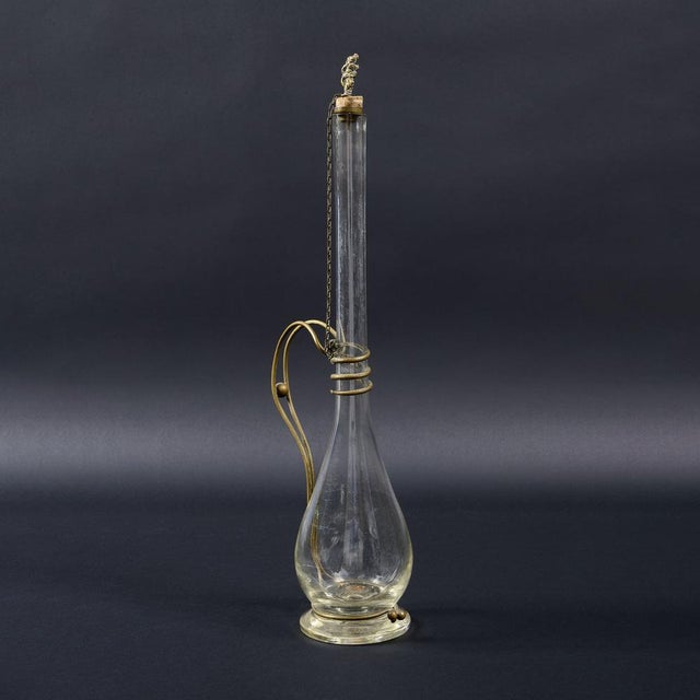 Vintage Brass and Hand Blown Glass Decanter, 1890s For Sale - Image 4 of 6