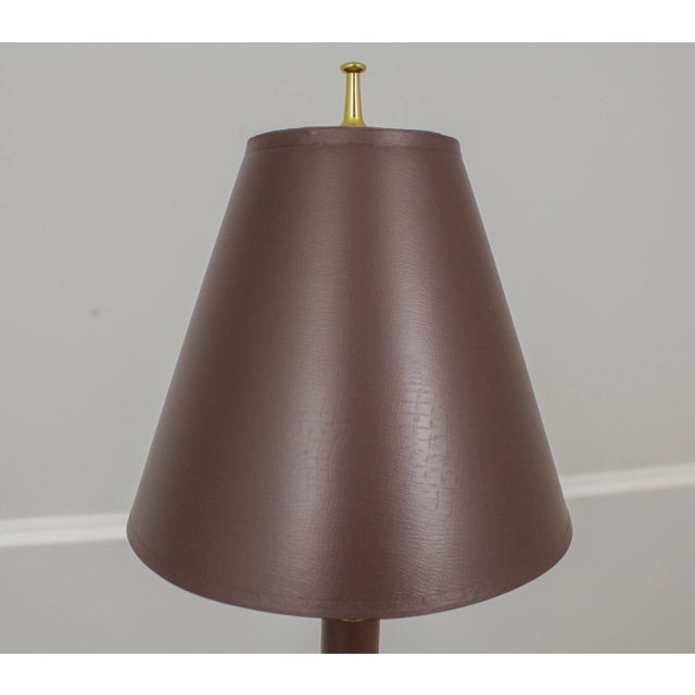 Age: Approx: 25 Years Old Details: Polished Brass Base Maroon Paper Foil Shade Un-Marked As To Manufacture - Possibly By...