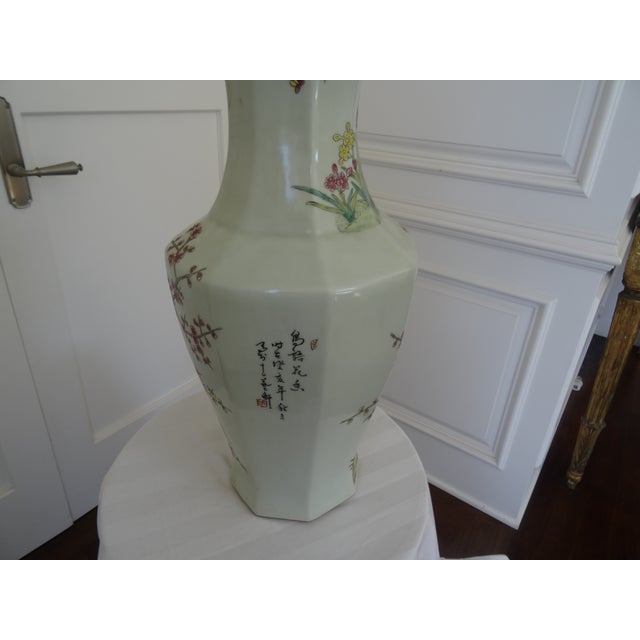A Finely Painted Hexagonal Vase from the mid 20th century. Signed on bottom of vase.