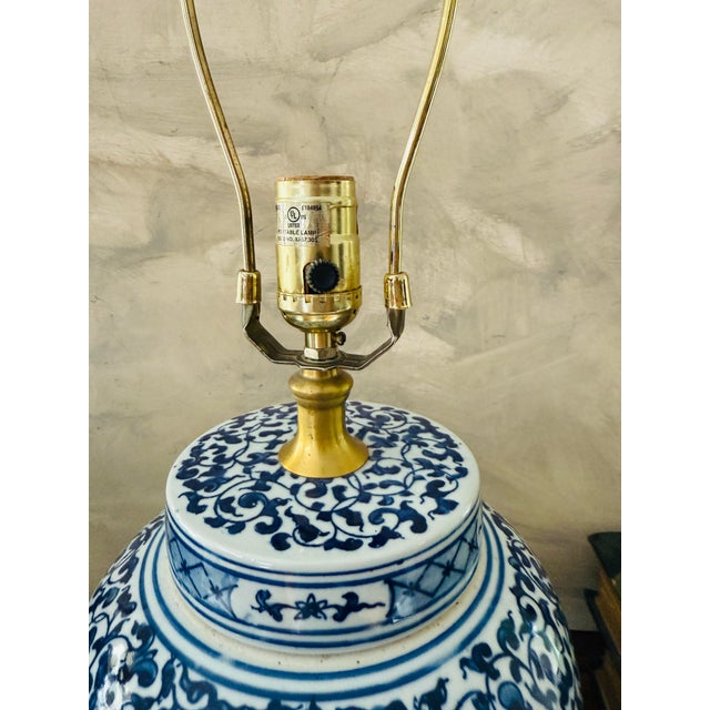 Blue Vintage Chinoiserie Blue and White Ginger Jar Pagoda Lamps - A Pair For Sale - Image 8 of 12