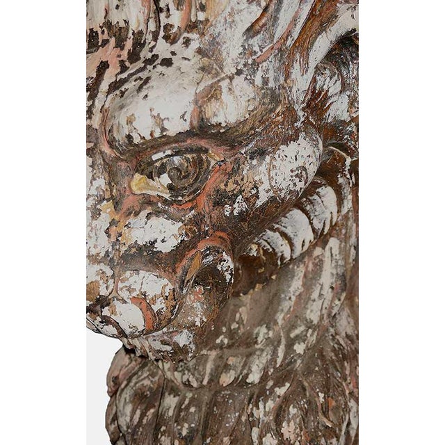 Brown Relief Carved Wood Ornament in the Form of a Winged Lion For Sale - Image 8 of 12