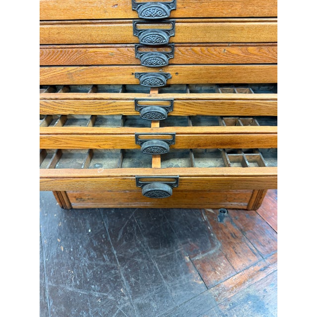 Industrial Antique Hamilton Marble Top Oak Letterpress Printer’s Type Cabinet For Sale - Image 3 of 12