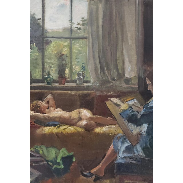 Herman Lipot (Hungarian, 1884-1972) "The Artist and the Model" Original Oil Painting c.1927 Fine vintage oil painting of...