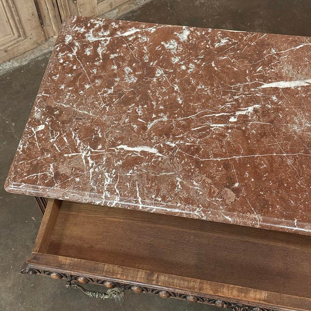 19th Century French Henry II Neoclassical Walnut Commode With Rouge Marble For Sale - Image 16 of 18