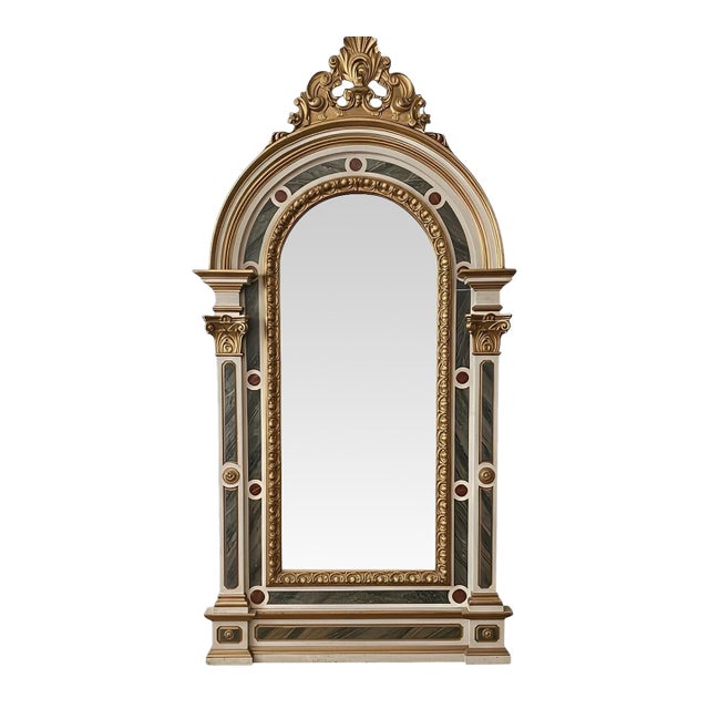 Monumental Late 18th C. Italian Venetian Mirror W/ Faux Marble & Carved Giltwood For Sale