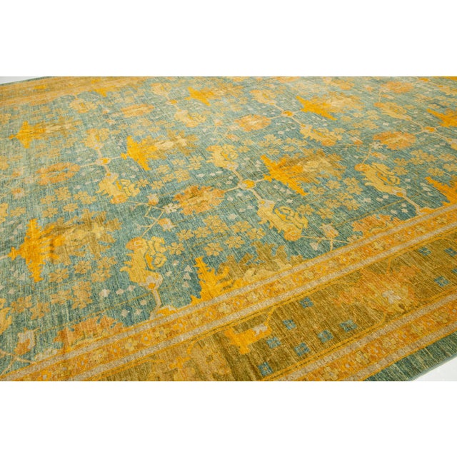 Blue Modern Mahal Style Handmade Oversized Wool Rug With Floral Design For Sale - Image 10 of 10