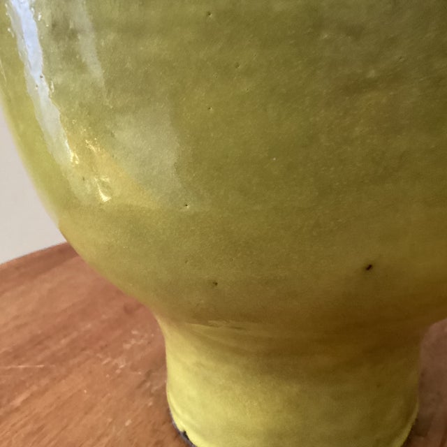 Ceramic Mid 20th Century Modern Lime Glazed Art Pottery Footed Pedestal Vase/Vessel For Sale - Image 7 of 12