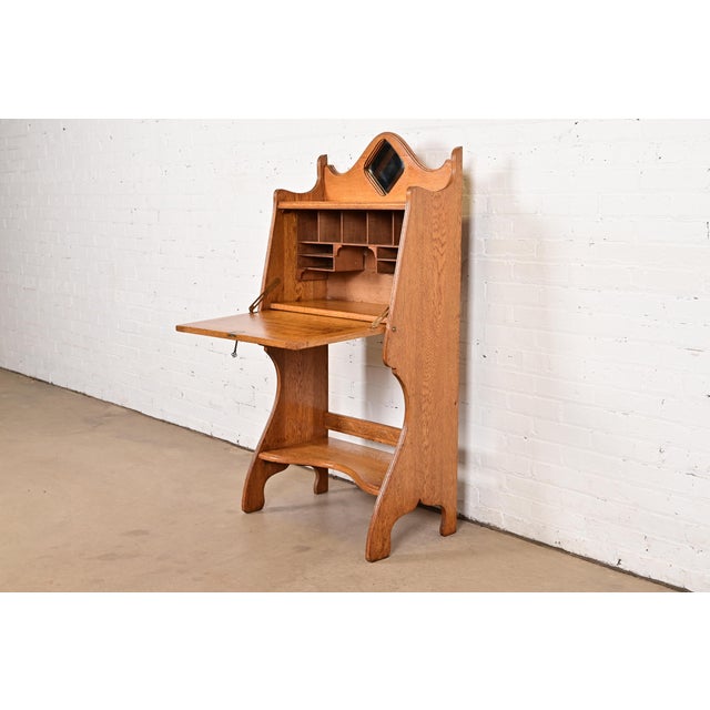 Stickley Brothers Style Antique Mission Oak Arts & Crafts Drop Front Secretary Desk, Circa 1900 For Sale In South Bend - Image 6 of 15