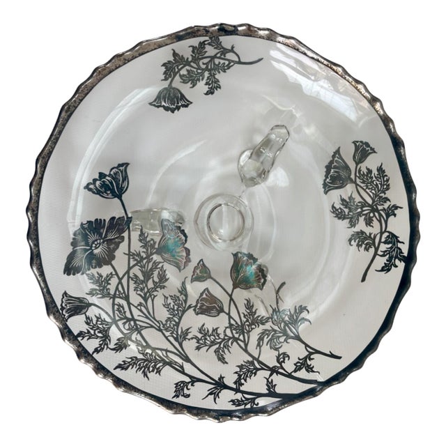 Elegant Vintage Sterling Silver Overlay Footed Serving Dish For Sale