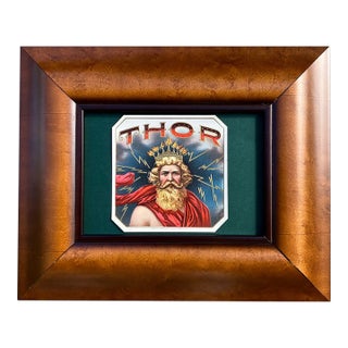 Antique Chromolithograph Thor Cigar Box Label Framed For Sale