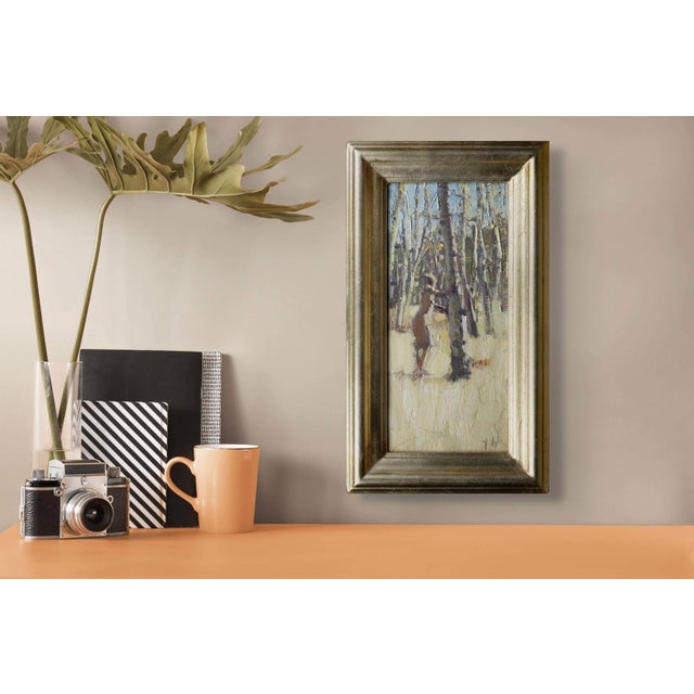 Contemporary Amongst Aspens by Tiffany Williams | Oil on panel Painting of a figure near aspen trees For Sale - Image 3 of 5